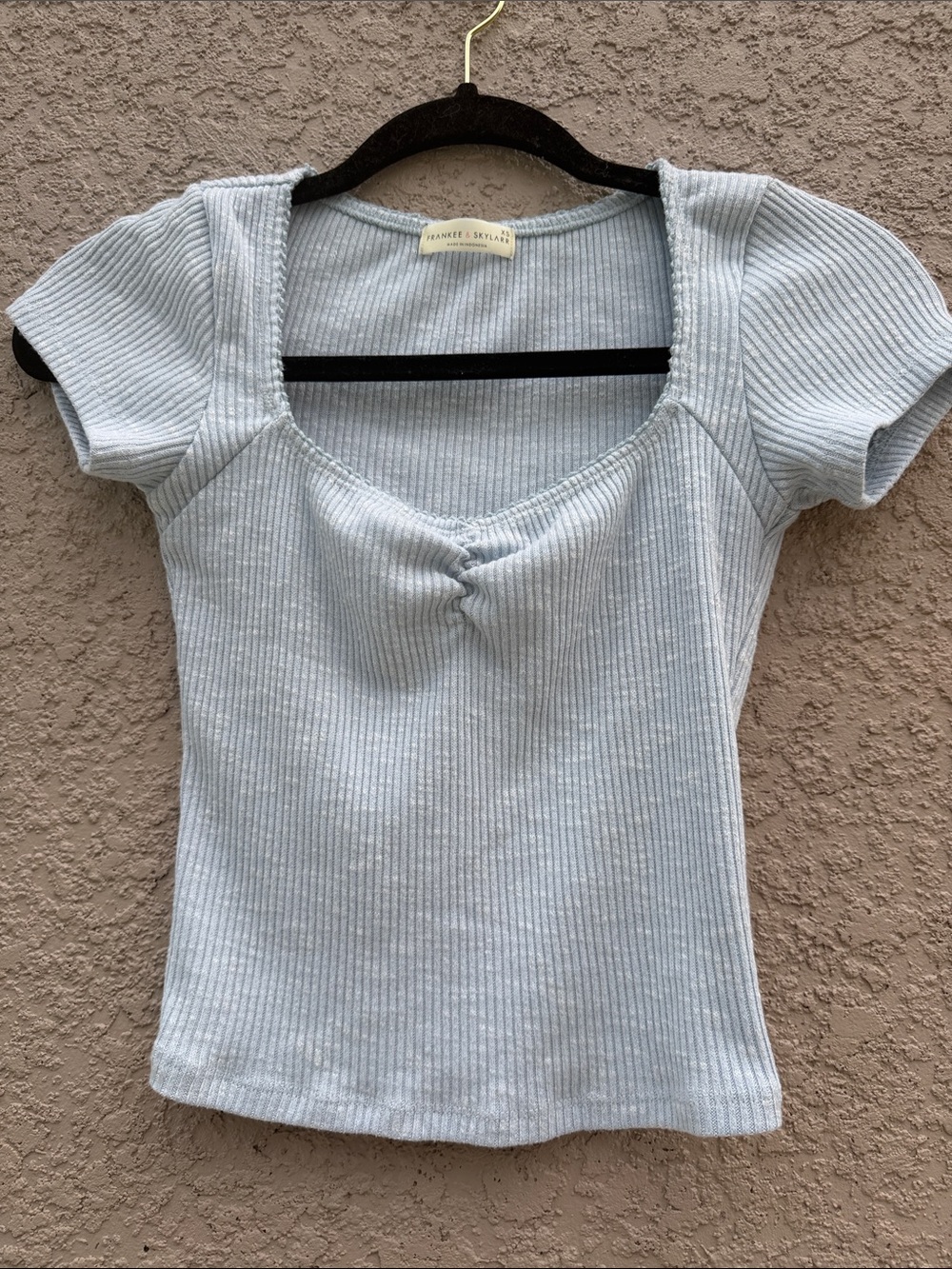Brushed Ribbed Scoop Crop Top in Light Blue by